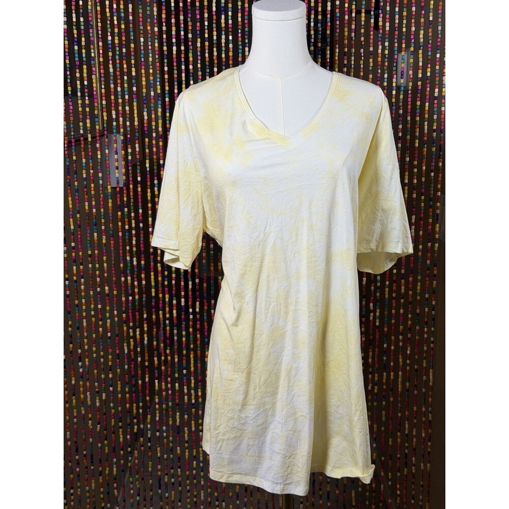Lane Bryant Perfect Sleeve Tee 18/20L Yellow Tie Dye V-Neck T-Shirt Top